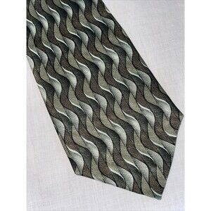 Ziggurat Men’s Dress Tie Size 57” Green Wavy Silk Business Formal Party